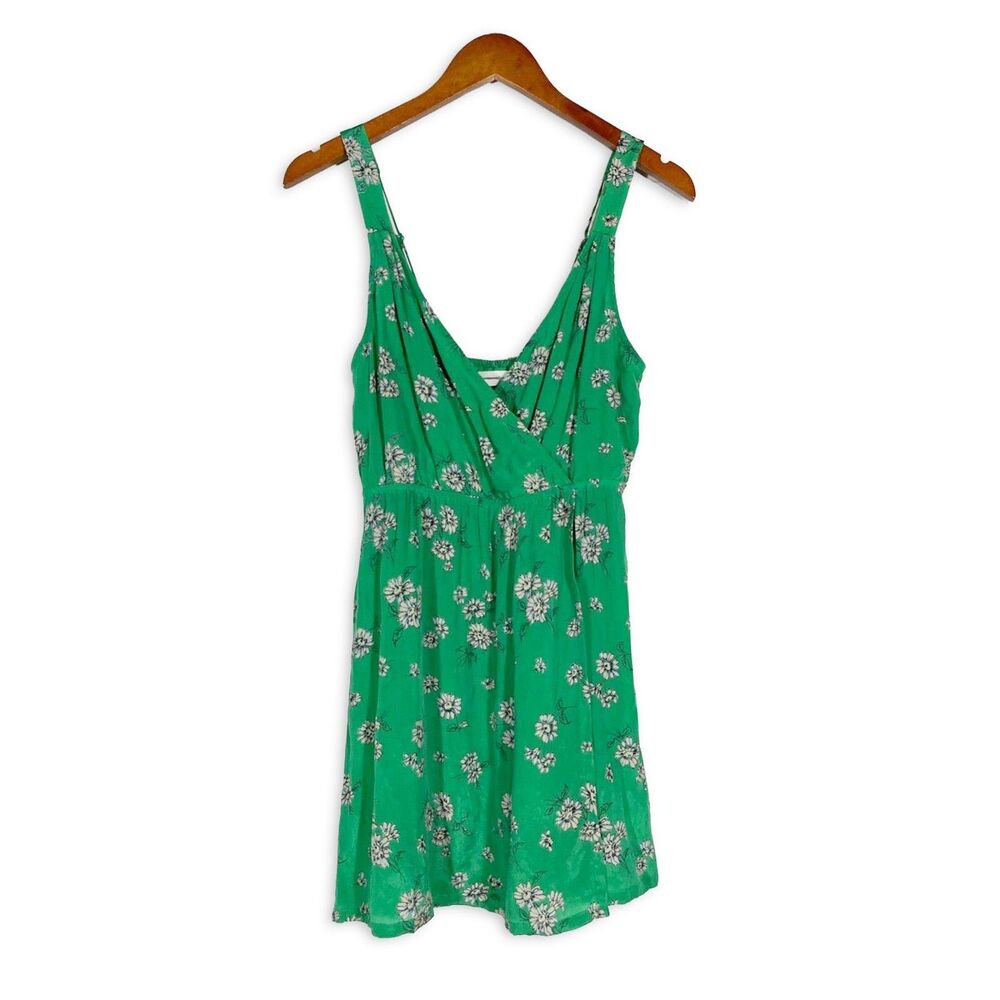 Urban Outfitters Green Floral Mini Slip Dress Size M Surplice Sleeveless
